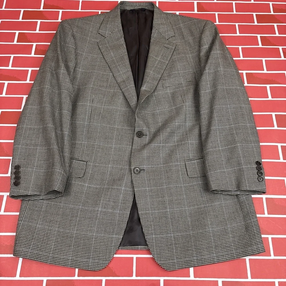 Brooks Brothers  Blazer Sport Coat Mens 44R Wool Houndstooth Tweed Made In Italy